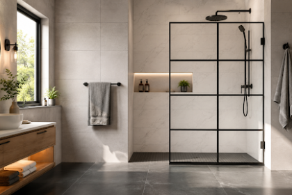 Black Grid Shower Doors