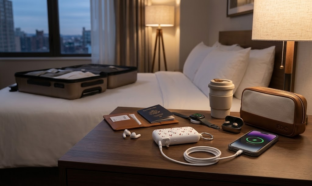 RORRY Flow CB4 portable charger packed in a compact travel bag for on-the-go charging 
